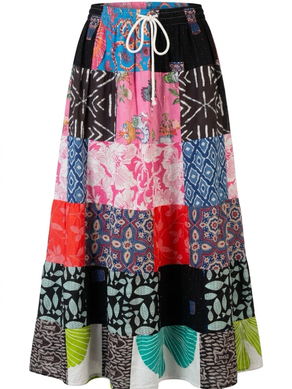 Boho Patchwork Maxi Skirt - Multicolor